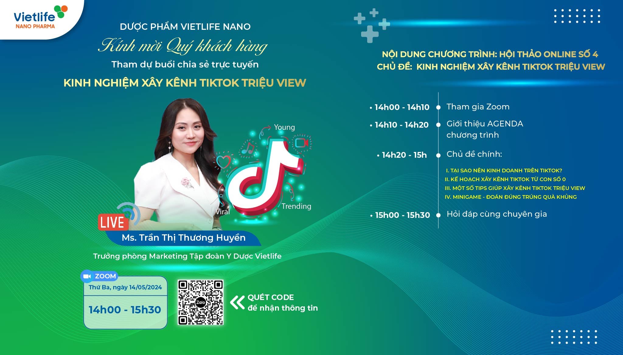 Vietlife Nano Pharma tổ chức hội thảo online chủ đề “Kinh nghiệm xây kênh Tiktok triệu view